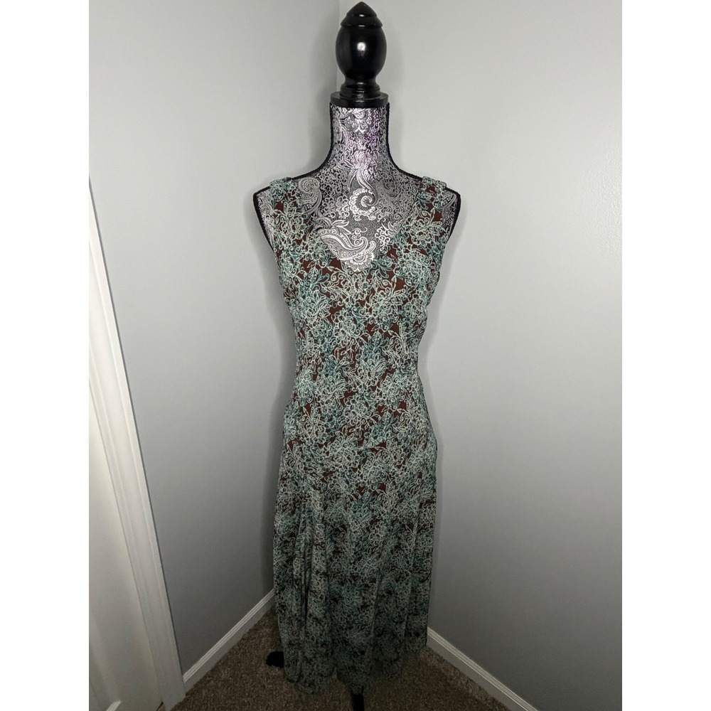 R&M Richards Brown Teal Paisley Boho Maxi Dress Vintage Y2K